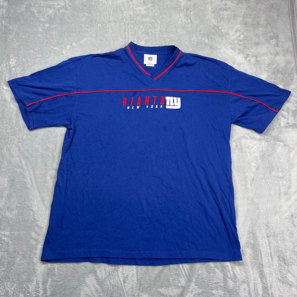 New York Giants Shirt Mens 2XL Blue NFL Football Sports Short Sleeve‎ V Neck Tee